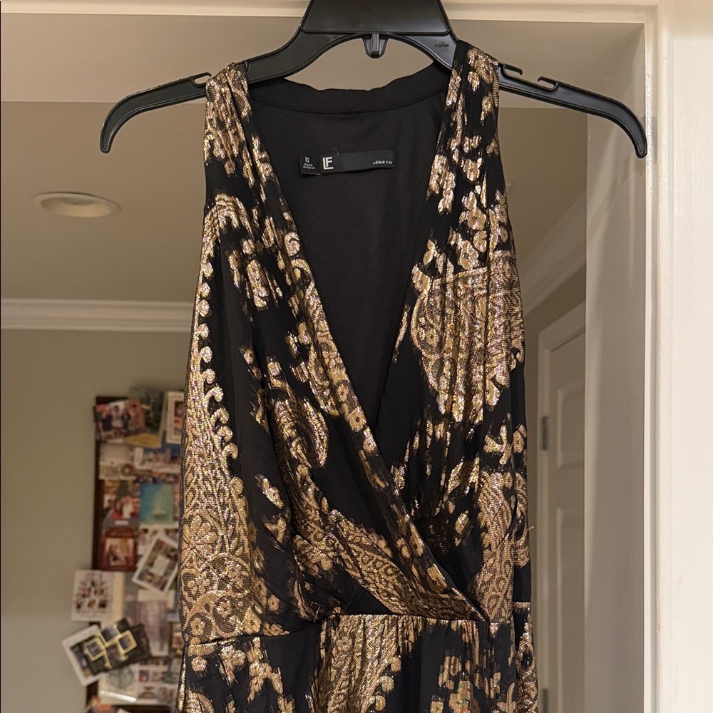 Leslie Fay Black and Gold Maxi Dress